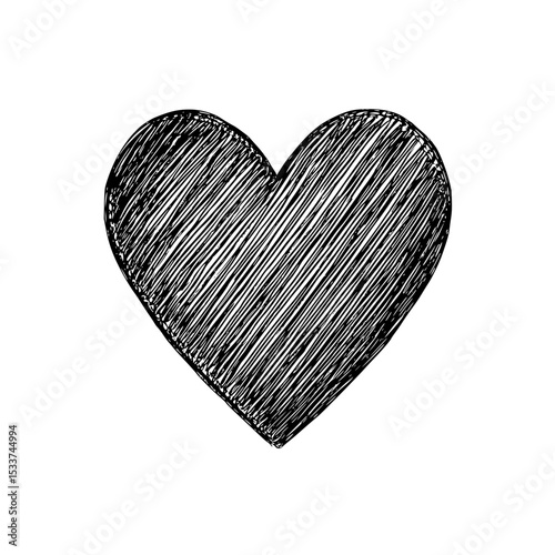 Hand-drawn black heart sketch isolated on white background vector