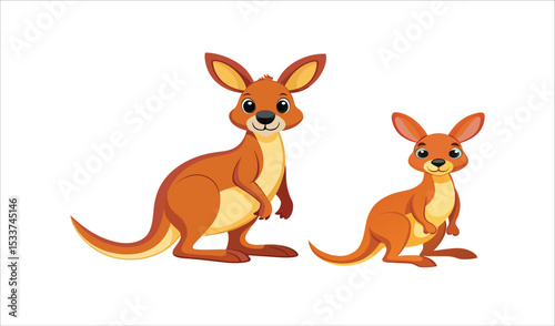 Cute cartoon kangaroo and joey illustration