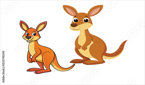 Two adorable cartoon kangaroos illustration