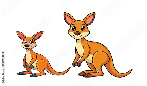 Cute cartoon kangaroos adult and baby illustration