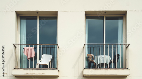 Santander Peacastillo Close-Up of Two Balconies from Coastal Apartment Building photo