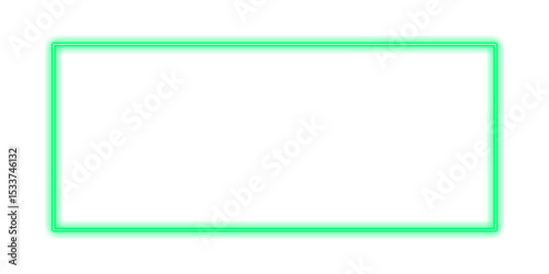 glowing green neon rectangular frame isolated on a transparent background. Bright neon border with blank space for text. Ideal as a glowing banner, mockup, or template. Perfect for decoration, design.