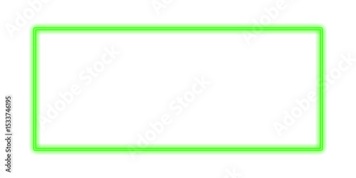 glowing green neon rectangular frame isolated on a transparent background. Bright neon border with blank space for text. Ideal as a glowing banner, mockup, or template. Perfect for decoration, design.