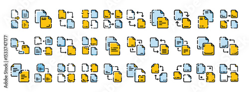 Colorful Document and File Management Icons Set in Modern Flat Style for Digital Organization and Storage Solutions