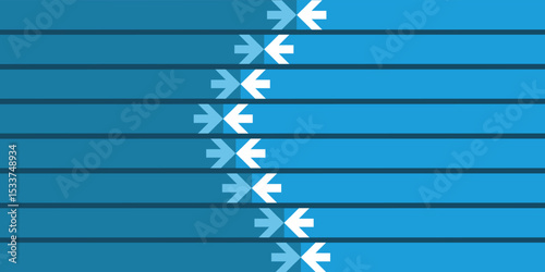 Modern abstract background with horizontal thick blue parallel bars and white opposing block arrows, ideal for business presentations, infographics, highlighting cause-and-effect or listed items.