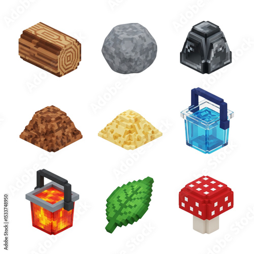 Voxel Basic Resources Icon Pack: Game Development Assets