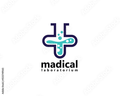 laboratory, pharmacy, medical logo, lab bottle shape plus medical, logo design inspiration