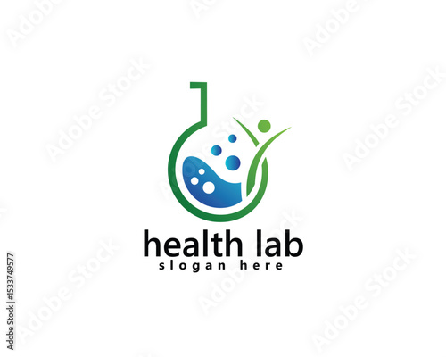 laboratory, pharmacy, medical logo, lab bottle combined with person raising hand, logo design inspiration