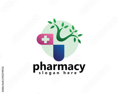 laboratory, pharmacy, medical logo, medicine pills with tree shape plus medical ,logo design inspiration