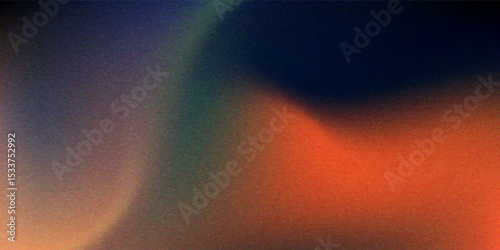 Dark blue orange red grainy texture background abstract vibrant color wave shape black backdrop noisy wide banne