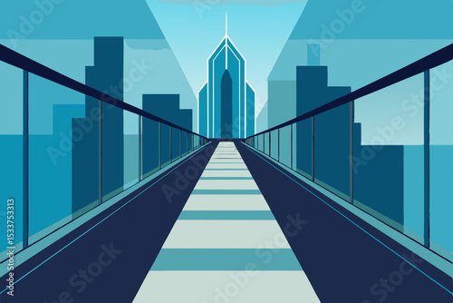 Futuristic Cityscape Elevated Walkway Connecting Modern Architectural Marvels