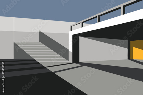 Modern Architectural Design Geometric Shapes and Shadows in Concrete Structures