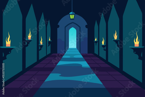 Mysterious Castle Corridor Dark Fantasy Hallway Illustration