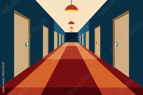 Hotel Corridor Interior Design A Long Perspective of Elegant Rooms and Carpets