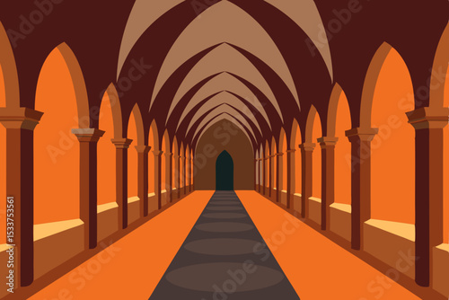 Majestic Gothic Hallway An Architectural Masterpiece of Arches and Columns