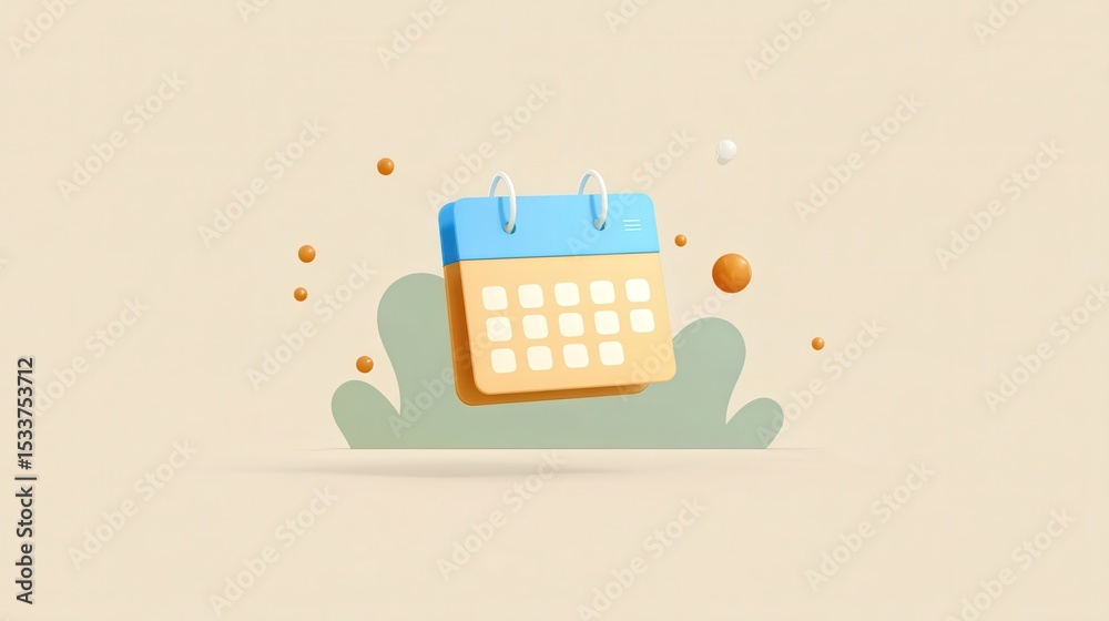 Obraz premium Productivity Illustration of a calendar surrounded by colorful bubbles on a light background.