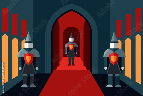 Royal Entrance Medieval Guards and Red Carpet Pathway