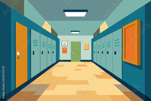 Back to School Colorful School Hallway Illustration