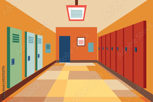 School Hallway Colorful Lockers and Corridor Design