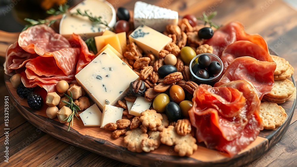 Fototapeta premium Artisan Charcuterie Board with Assorted Meats and Cheese