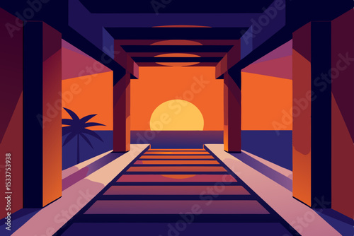 Sunset Serenity Tranquil Pathway to Ocean View