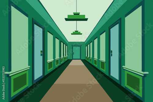 Endless Green Corridor A Geometric Hallway Illustration