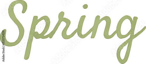 A stylish green "Spring" text illustration with a handwritten font, capturing the essence of the season's renewal and freshness. Ideal for seasonal decor, greeting cards, and nature-inspired designs, 