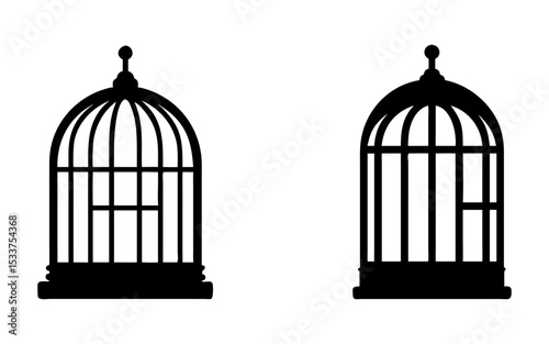 Set of birdcage full black silhouette vector illustration design