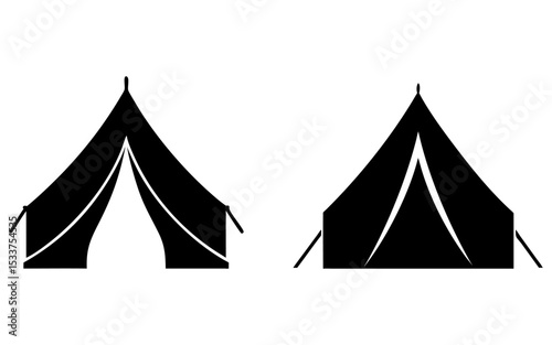 Set of camping tent full black silhouette vector illustration design