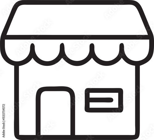 Simple Outline Vector Illustration of a Small Business Shop with a Tent Roof and a Closed Door