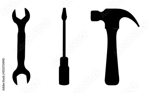 Set of construction tools full black silhouette vector illustration design