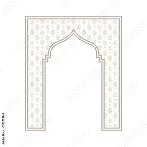 Elegant vintage arch frame with floral pattern for ornamental architectural border design in vector illustration inspired by Mughal and Islamic art.