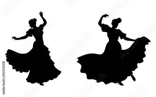 Set of flamenco dancer  full black silhouette vector illustration design
