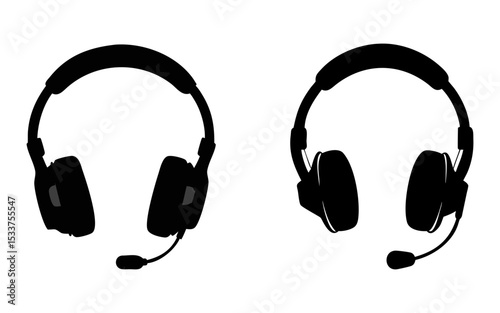 Set of headphone full black silhouette vector illustration design