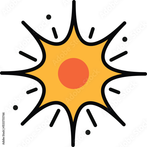 Stellar evolution icon. A bright or exploding star symbolizing a supernova, starburst, big bang, or the life cycle of a star. Flat outline vector for astronomy.