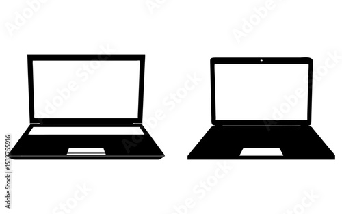 Set of laptop full black silhouette vector illustration design