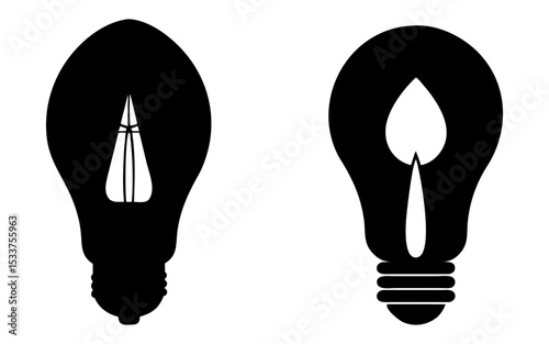 Set of light bulb full black silhouette vector illustration design