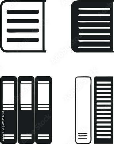 Modern flat black vector document and office icon set for business, computer, and web design with musical notes and piano keyboard symbols