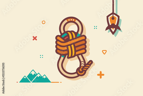 climbing rope hooks cliff icon