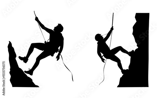Set of rock climbing full black silhouette vector illustration design
