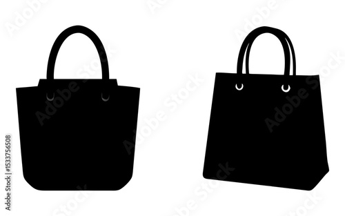 Set of shopping bag full black silhouette vector illustration design
