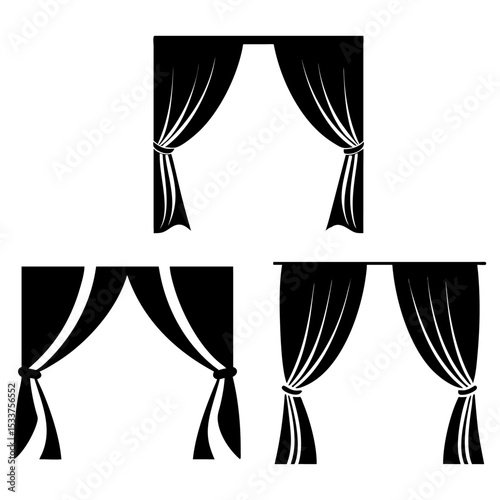 Set of stage curtain full black silhouette vector illustration design