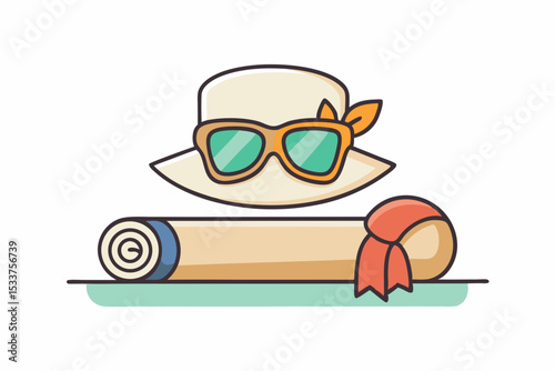 sunhat ribbon sunglasses towel