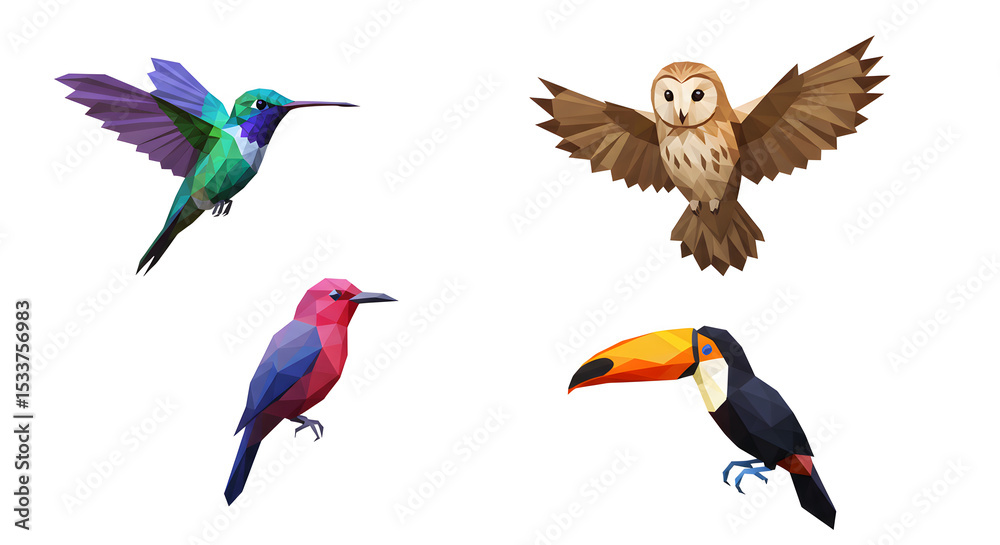 Fototapeta premium A collection of colorful hummingbird illustrations in various flying poses