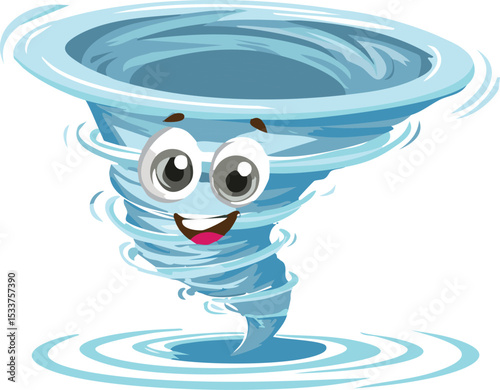 Cartoon Tornado Character Spinning with Silly Expression and Swirling Wind