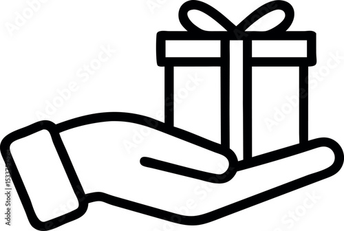 Hand Offering Present Gift Box Icon Thin Line Art Style Symbol Isolated