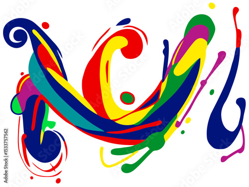 Isolated abstract colorful swirls and flowing curves, dynamic movement like a symphony of rainbow colors. Paint-like strokes on black background, energetic artistic composition.
