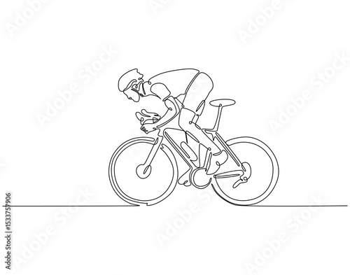 Continuous one line drawing of man riding bicycle. One line drawing illustration of athlete cycling. Sport, speed concept single line. Editable outline