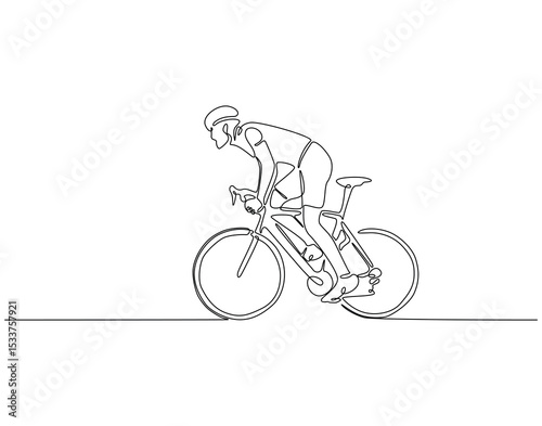 Continuous one line drawing of man riding bicycle. One line drawing illustration of athlete cycling. Sport, speed concept single line. Editable outline