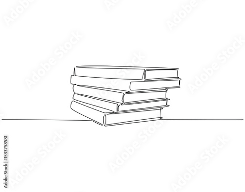 Continuous one line drawing of stack of books. One line drawing illustration of book stacks. Education, back to school concept single line. Editable outline